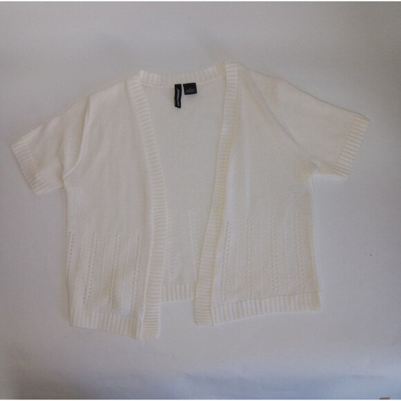 Jason Maxwell Cardigan Women M Open Front White Short Sleeve Casual Lite Weight - Picture 1 of 7